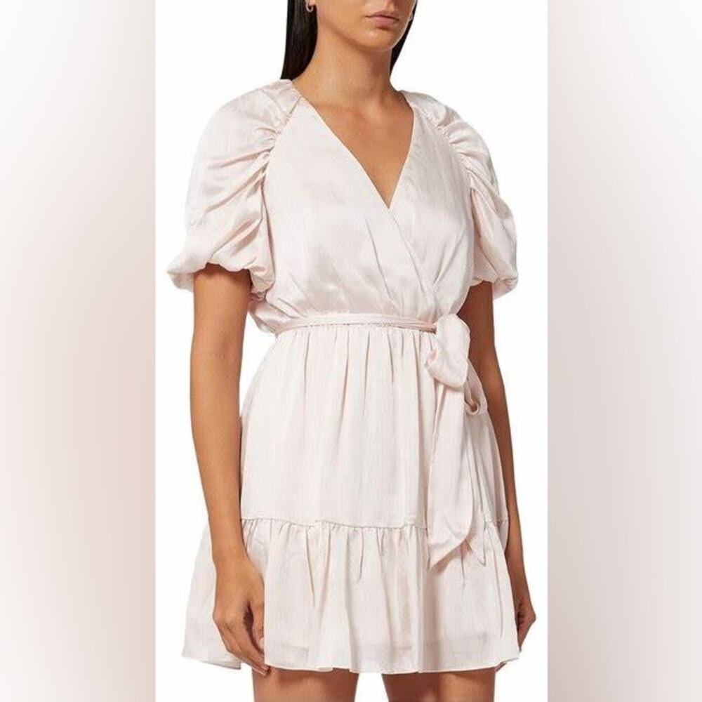 Ted Baker Blush Pink Loueese Faux Wrap Puff Sleeve Mini Dress Size 6